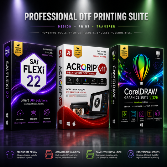 Professional DTF Printing Pack | SAi Flexi 22 + ACRORIP v11 + CorelDRAW 2026